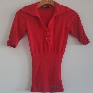 bebe Red Collared Top